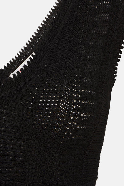 Top noir en crochet de Morgan de Toi, avec motif ajouré et détail festonné.