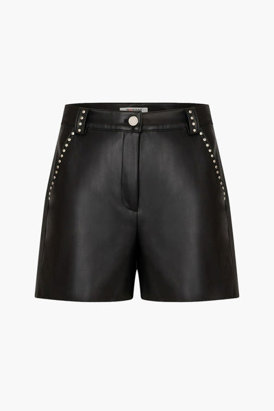 Korte short in imitatieleer van Morgan de Toi, versierd met decoratieve studs aan de zijkanten.