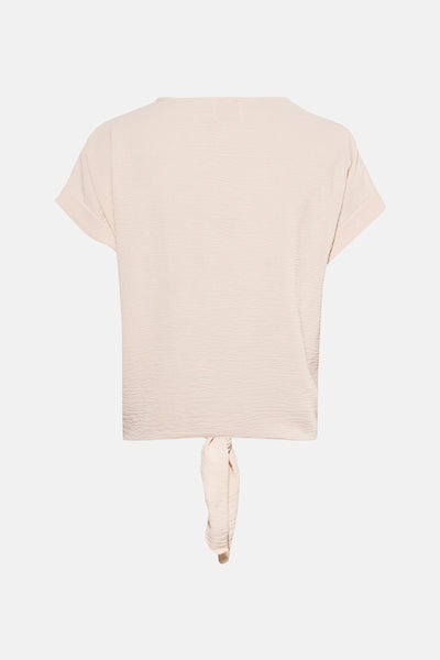 Beige T-shirt met korte mouwen van Terra di Siena, met een decoratieve strik aan de onderkant.