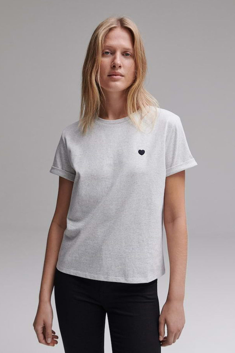 Dames tops t-shirt uni korte mouw - gris