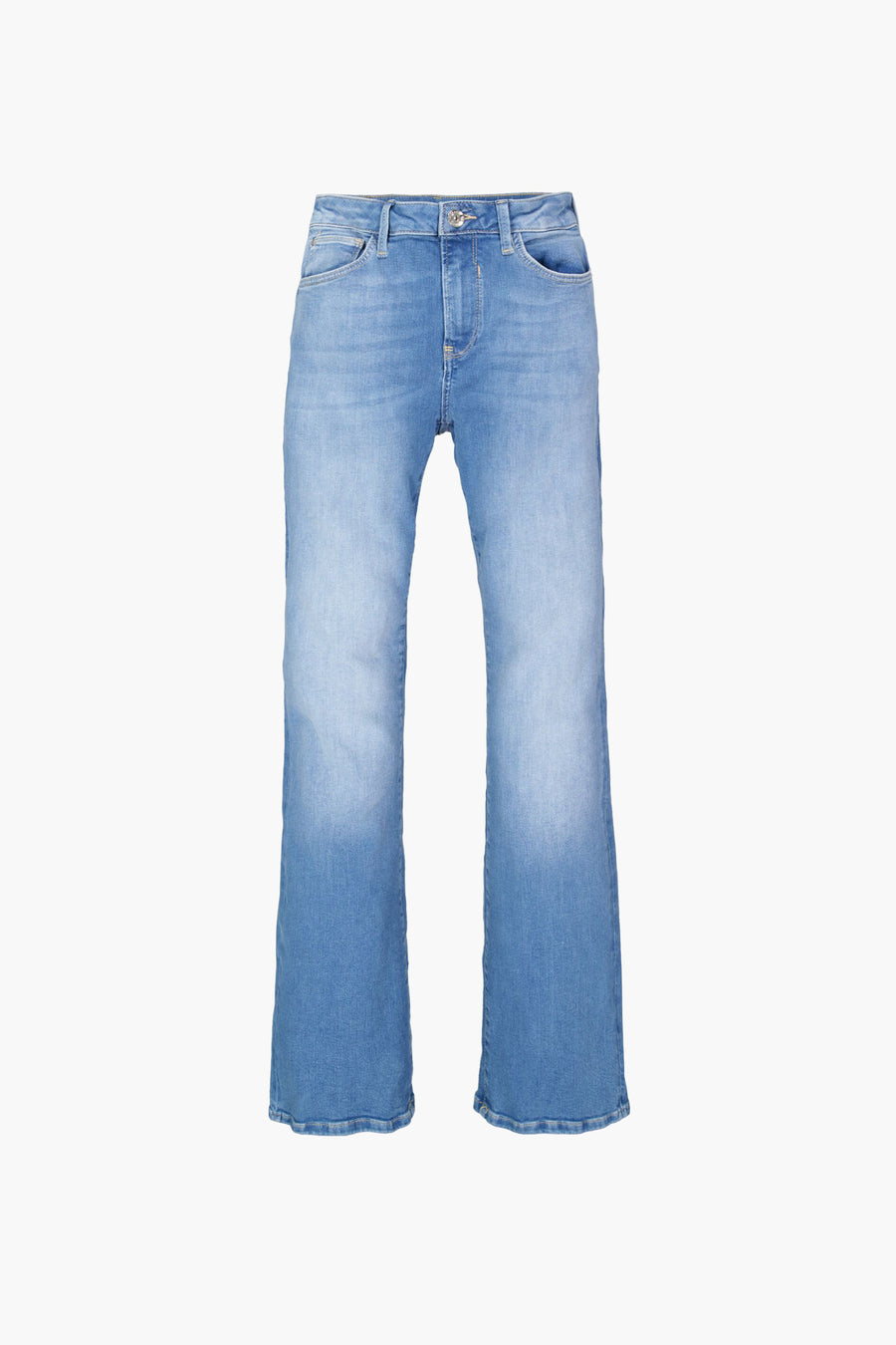 Jean évasé en denim bleu moyen de GARCIA, avec décoloration subtile sur le devant.