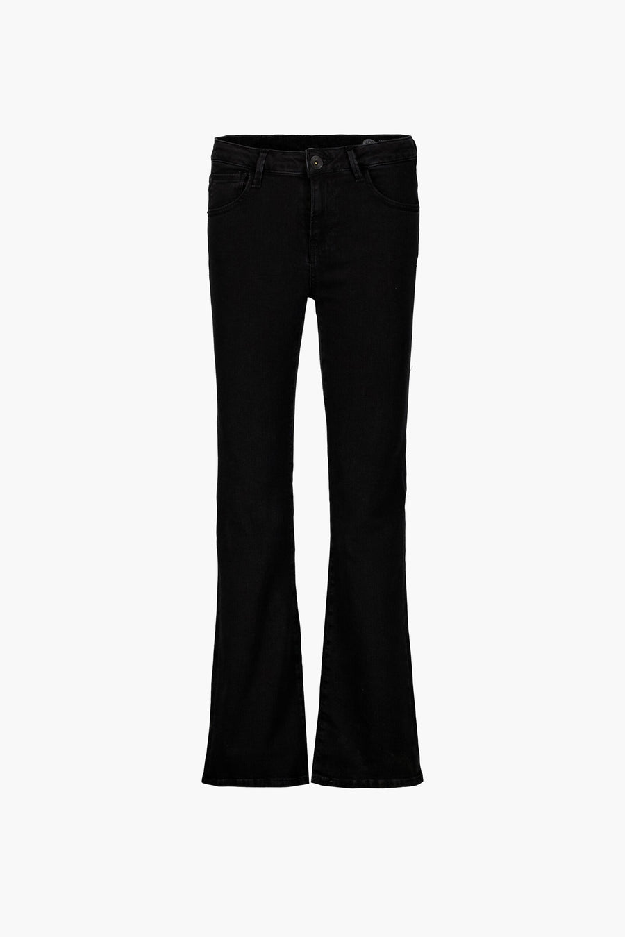 Jean évasé noir de GARCIA, coupe bootcut en denim, sur fond blanc.