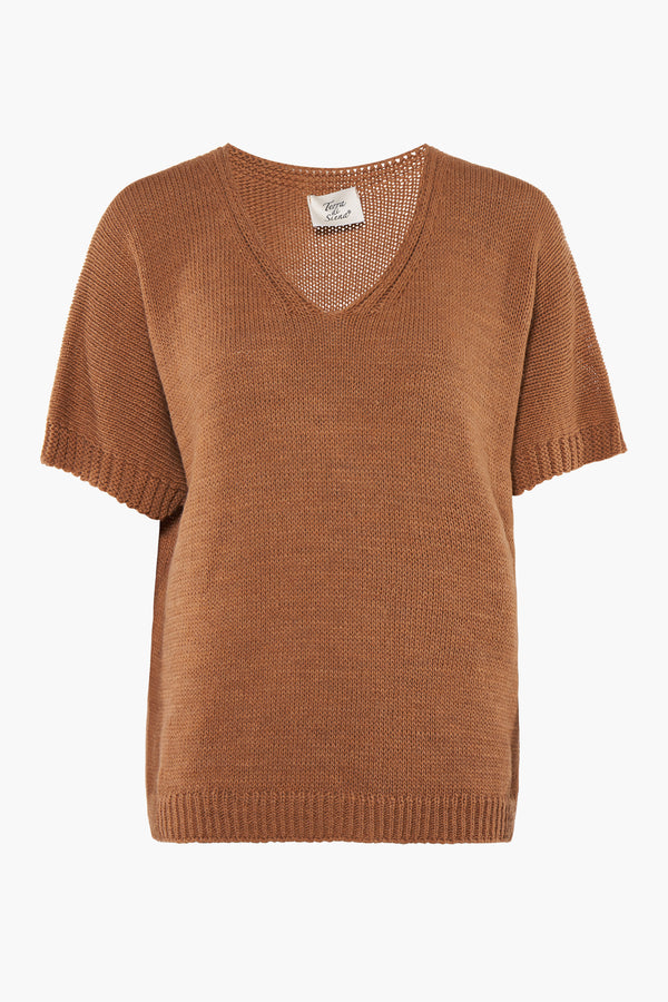 Trui met V-hals Beige - Terra di Siena