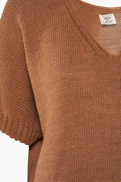 Trui met V-hals Beige - Terra di Siena