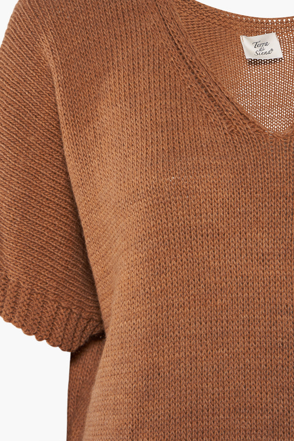 Trui met V-hals Beige - Terra di Siena