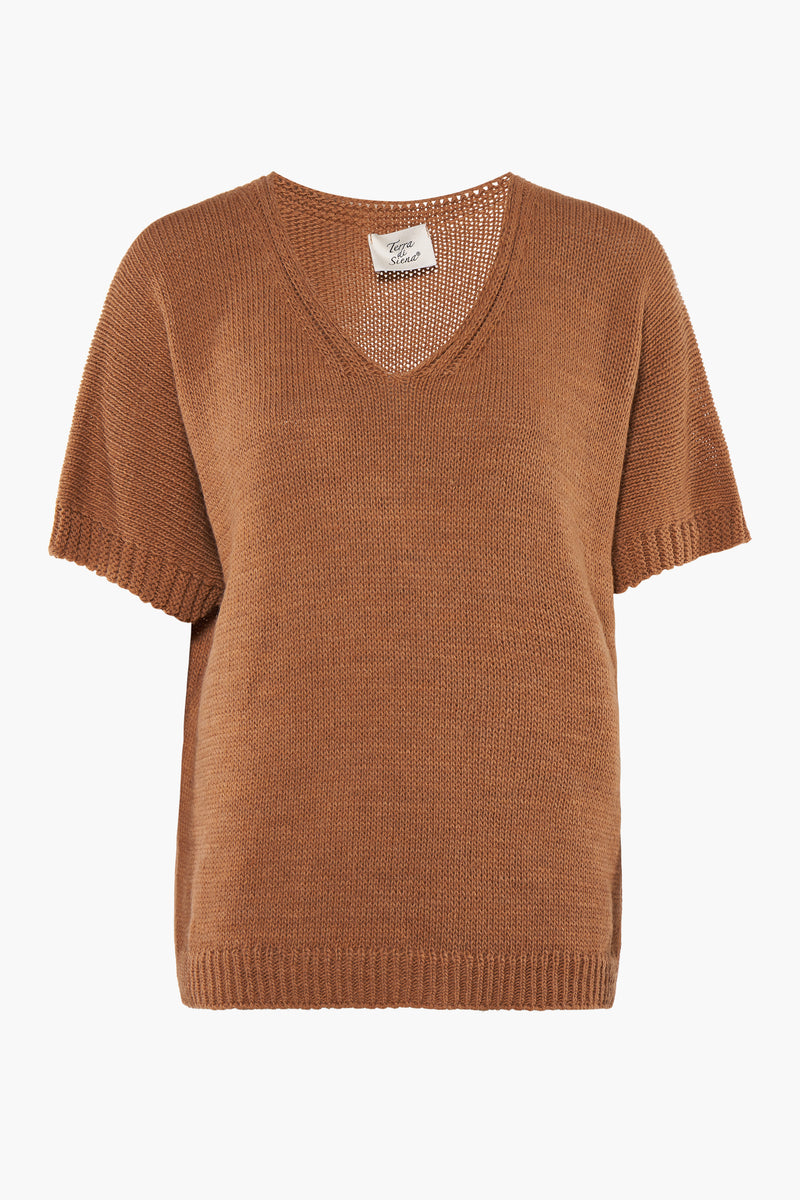 Trui met V-hals Beige - Terra di Siena