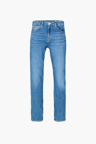 Rechte middellange blauwe jeans van GARCIA, klassieke pasvorm en licht uitgewassen denimtextuur.