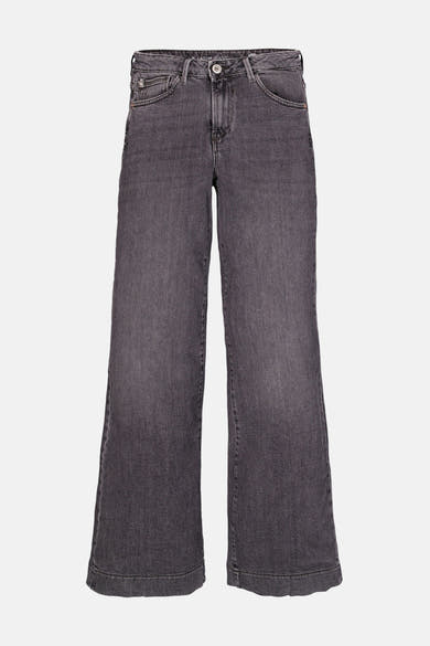 Mid grey wide-leg denim jeans by Garcia Jeans, featuring a straight front view with cuffed hems and classic five-pocket styling.