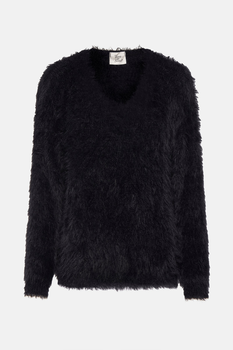 Pull col rond Noir - Terra di Siena