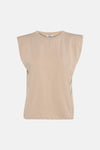 Beige short-sleeve t-shirt by Terra with ribbed texture and relaxed fit, front view