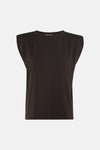 Brown short-sleeve t-shirt with ribbed texture and rounded neckline, front view
