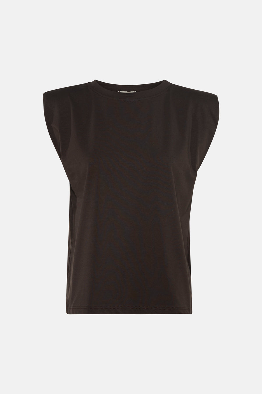 Brown short-sleeve t-shirt with ribbed texture and rounded neckline, front view