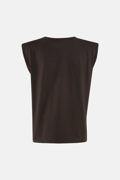 Brown short-sleeve t-shirt back view, solid color, ribbed texture, clean finish, minimalist design