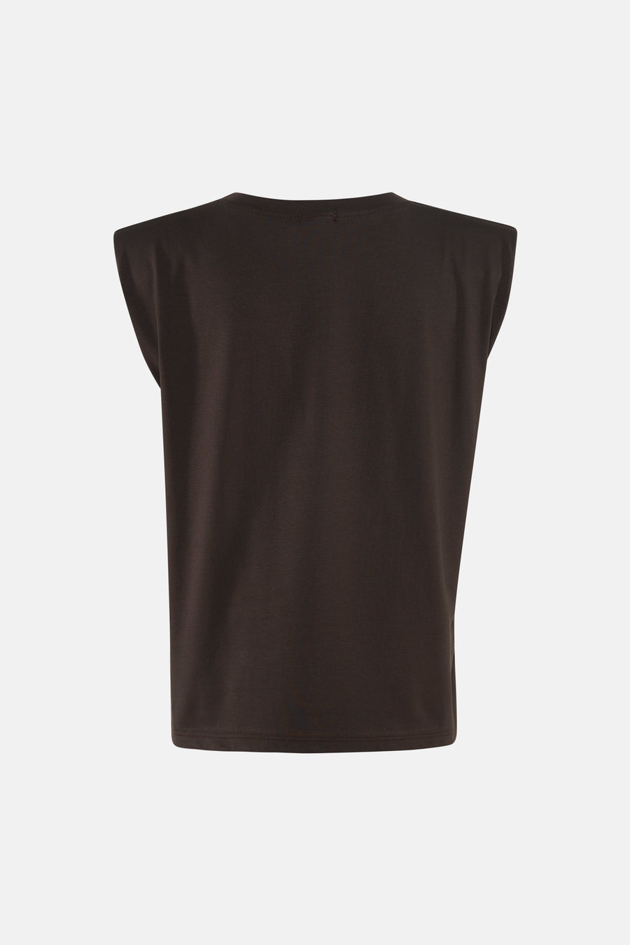 Brown short-sleeve t-shirt back view, solid color, ribbed texture, clean finish, minimalist design