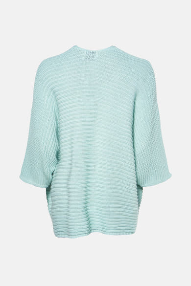 Gilet turquoise de Terra di Siena en maille, coupe ample avec manches courtes.
