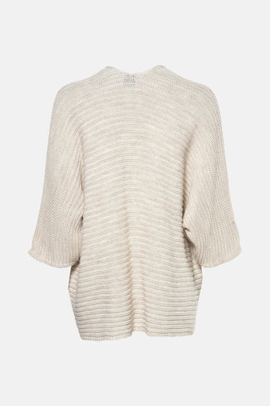 Gilet beige by Terra di Siena, en maille lâche avec des manches courtes amples, vue arrière.
