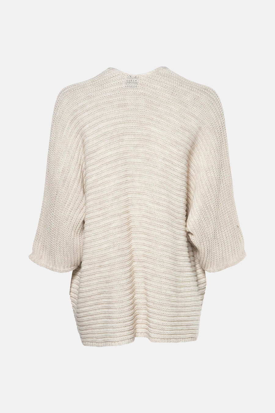 Gilet beige by Terra di Siena, en maille lâche avec des manches courtes amples, vue arrière.
