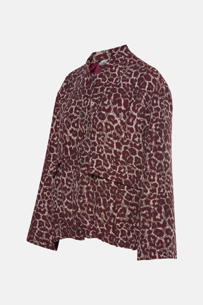 Veste courte bordeaux à motif léopard de Terra di Siena avec poches plaquées.
