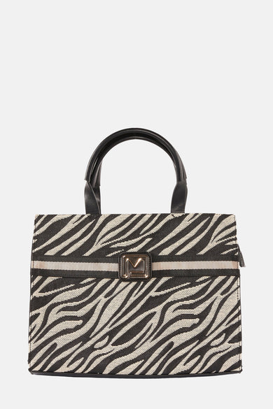 Morgan de Toi handtas met zebraprint, met korte zwarte hengsels en ritssluiting.