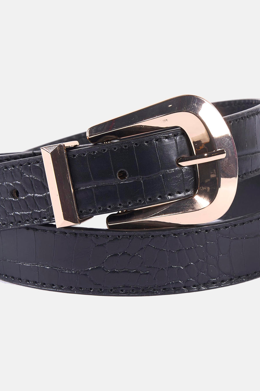 Zwarte riem van imitatieleer van Morgan de Toi, krokodillenprint en gouden gesp.