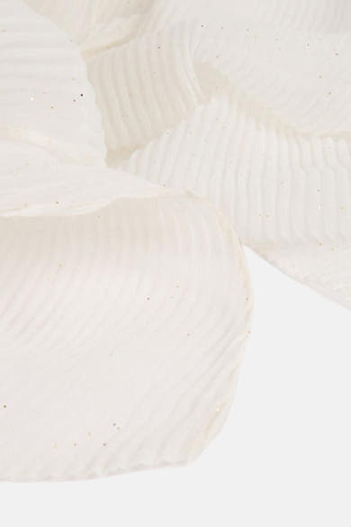 Foulard blanc en mousseline de Morgan de Toi, avec texture plissée et détails scintillants dorés.
