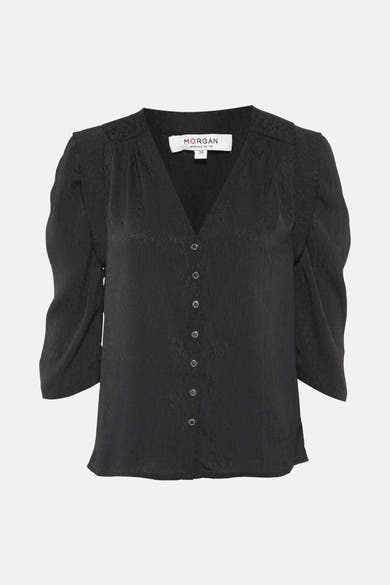 Zwarte blouse met lange mouwen van Morgan de Toi met knoopsluiting aan de voorkant.