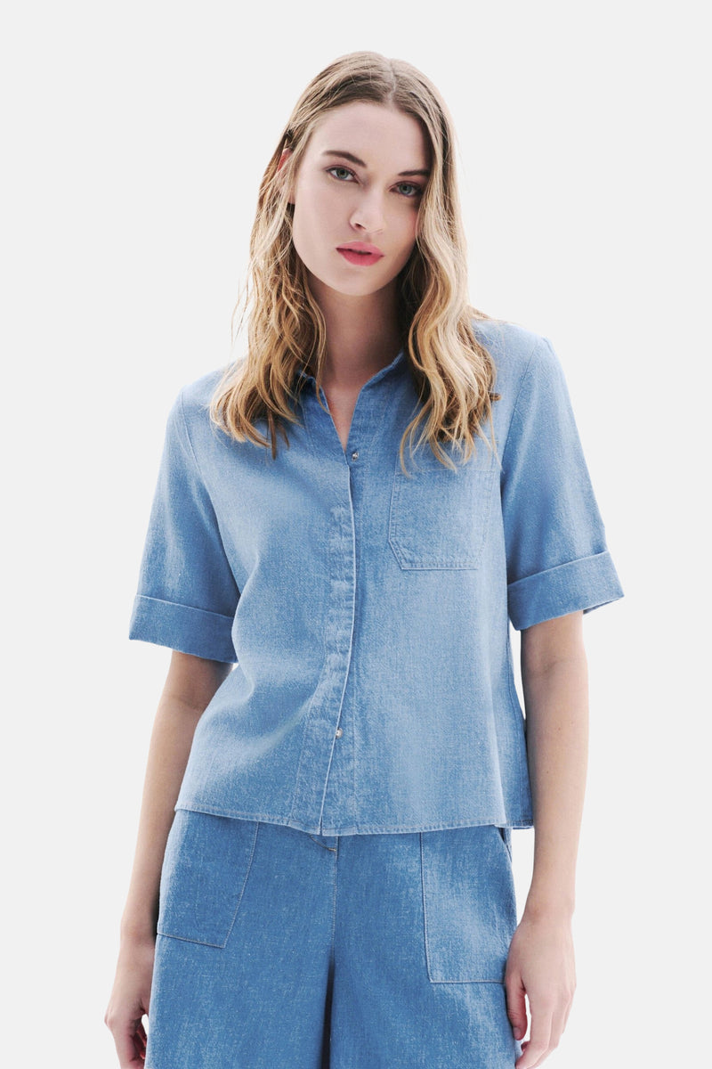 Chemisier (manches courtes) light blue denim - CAROLL