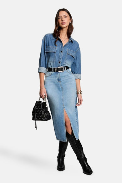 Jupe 3/4 LIGHT BLUE DENIM - Morgan de Toi