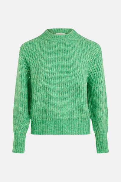 Pull à capuche vert de Morgan, en maille épaisse texturée, avec une coupe décontractée.