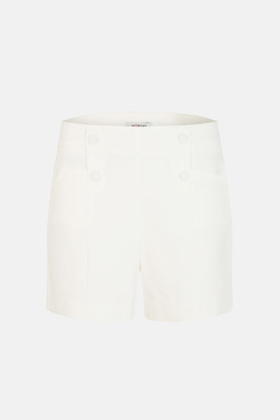 White high-waisted shorts by Morgan with front button closure and clean tailored fit, front view