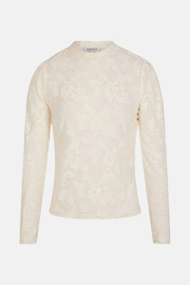 T-shirt à manches longues blanc de Morgan, avec motif floral en ton sur ton.