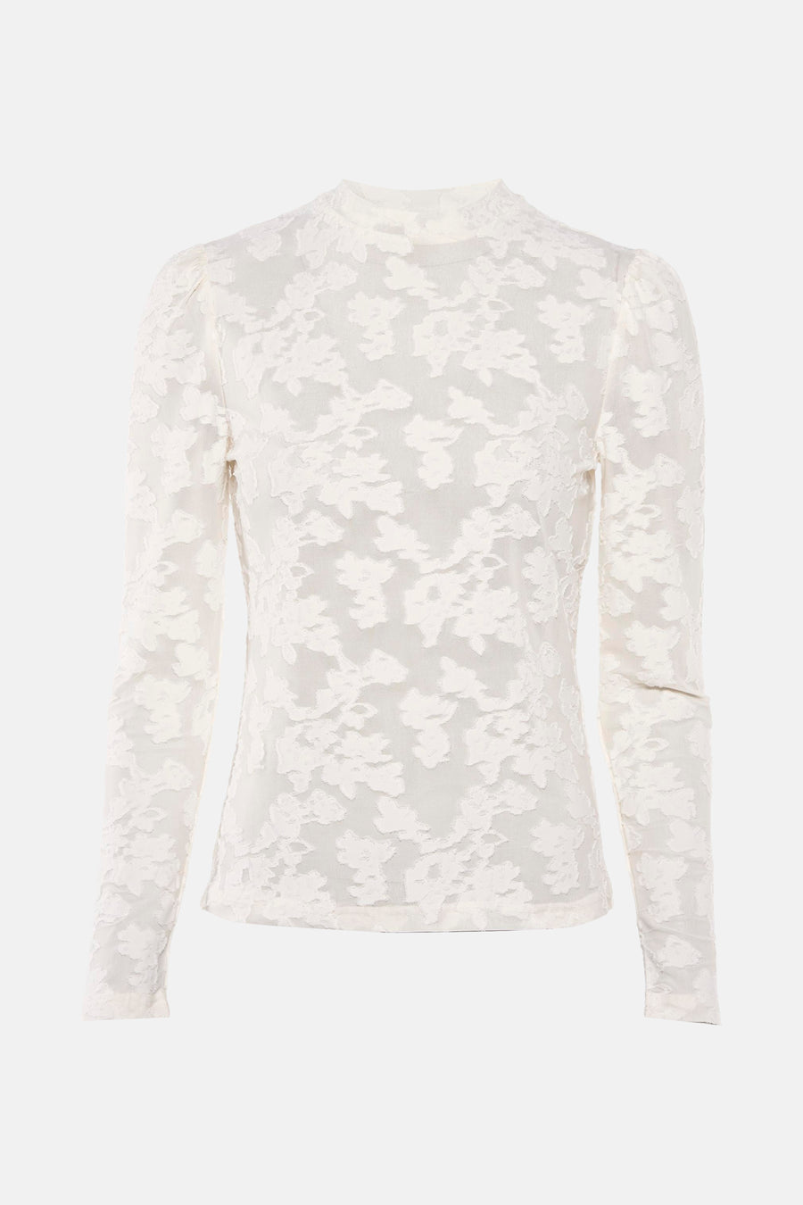 T-shirt blanc à manches longues de Morgan de Toi avec motif floral ton sur ton.