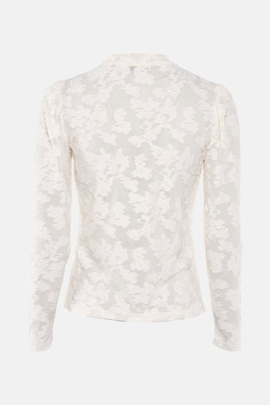 T-shirt blanc à manches longues de Morgan de Toi, avec motif floral en ton sur ton.