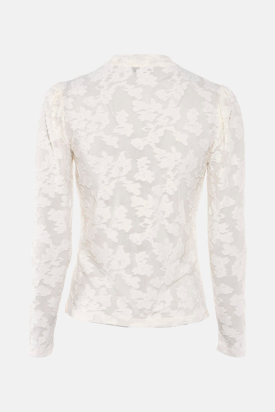 T-shirt blanc à manches longues de Morgan de Toi, avec motif floral en ton sur ton.
