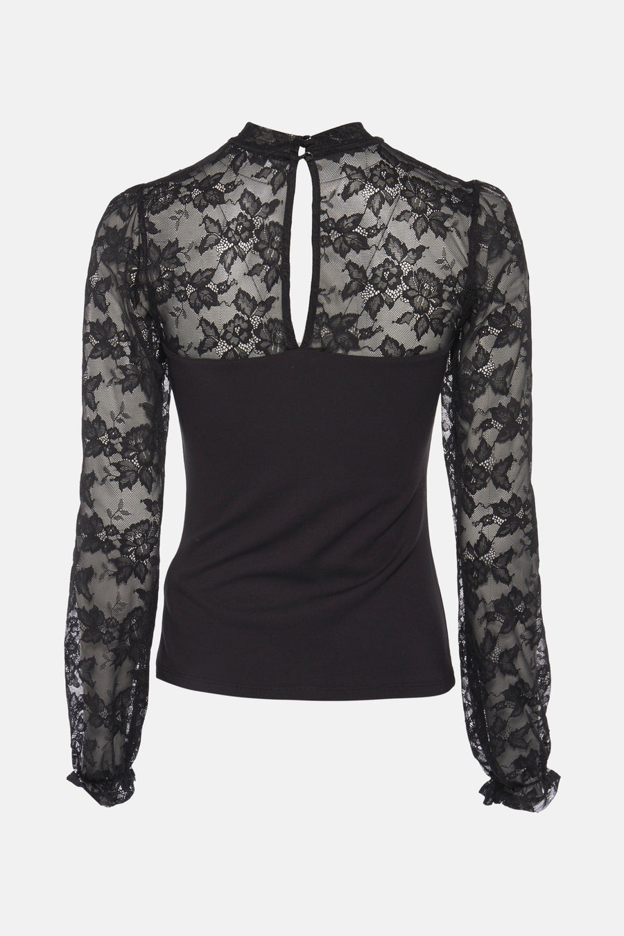 T-shirt à manches longues noir de Morgan de Toi avec empiècement et manches longues en dentelle florale.