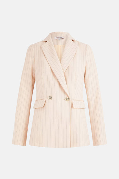 Blazer beige à rayures by Morgan de Toi, avec double boutonnage et poches à rabat.