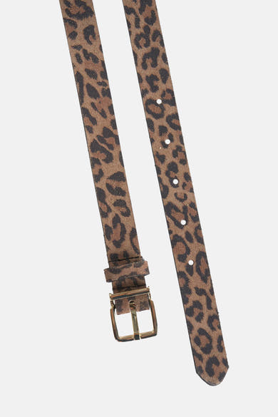 Ceinture marron imprimée léopard de Legend, avec boucle dorée, visible en diagonale.
