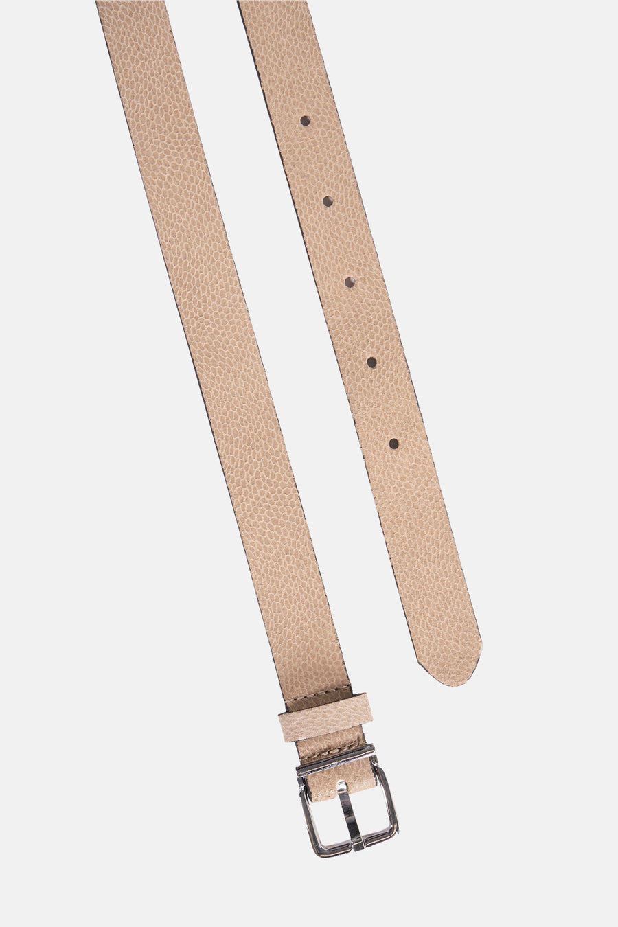 Ceinture beige de Legend avec une texture grainée et une boucle métallique argentée.