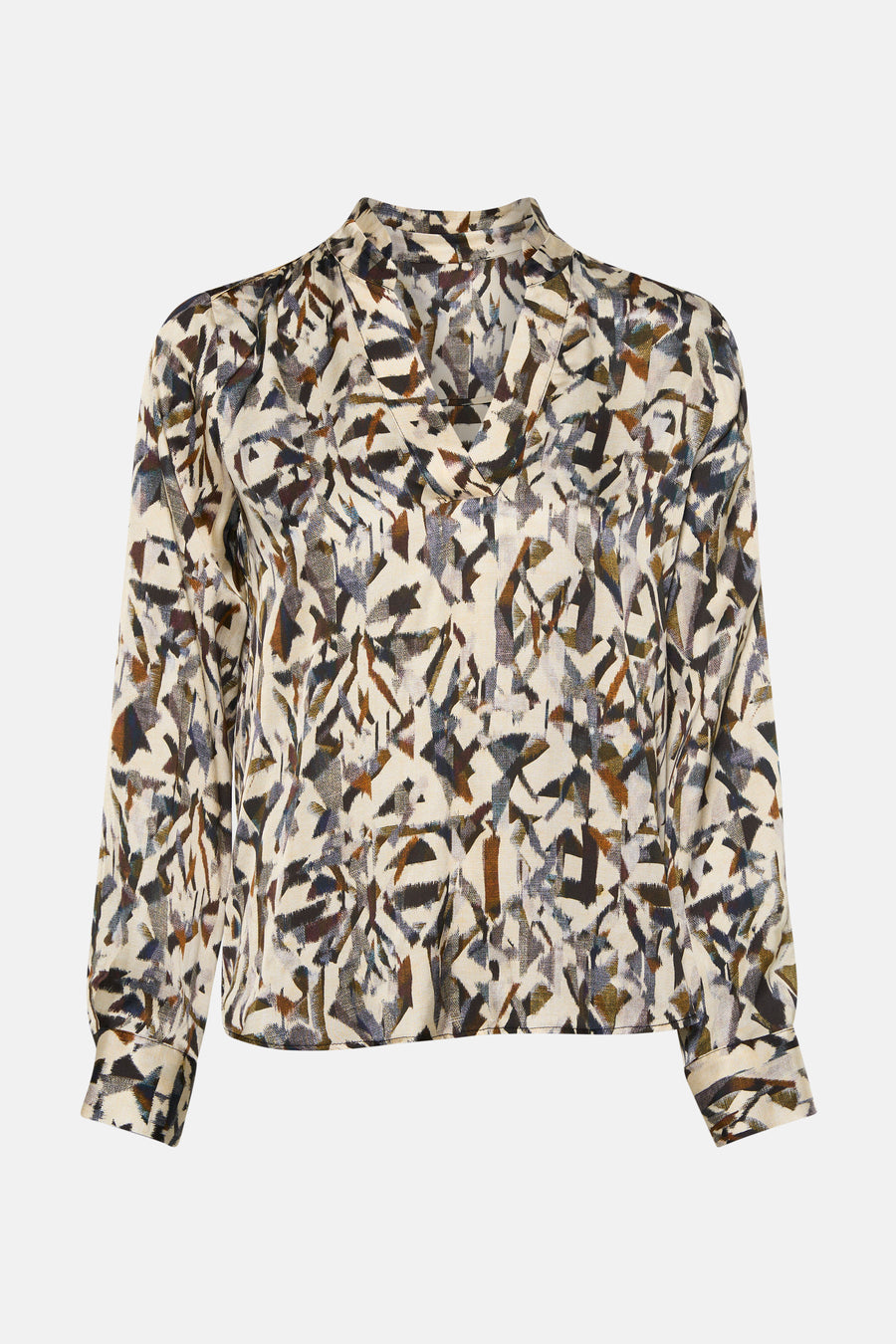 Blouse à manches longues multicolore de CAROLL, à motif abstrait multicolore, avec col en V.