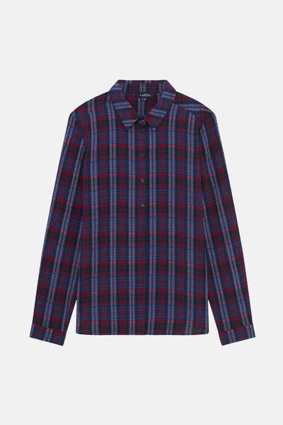 Multikleuren overhemd met lange mouwen van CAROLL, met marineblauw en rood ruitpatroon, met een klassieke pasvorm.