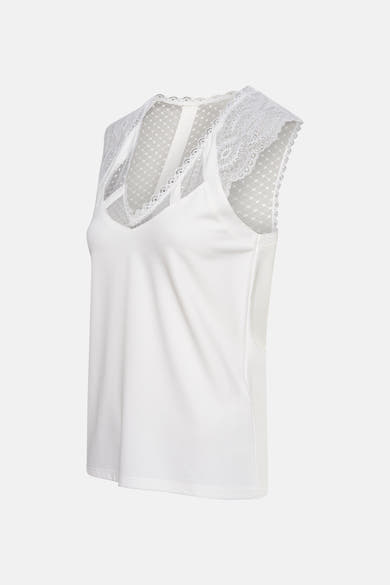 Top blanc sans manches de Morgan de Toi avec empiècement en dentelle et résille à pois.
