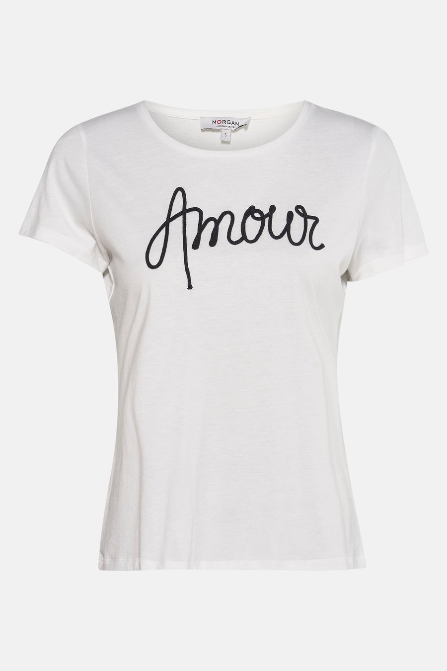 T-shirt blanc avec motif calligraphique, de Morgan de Toi, en coton.