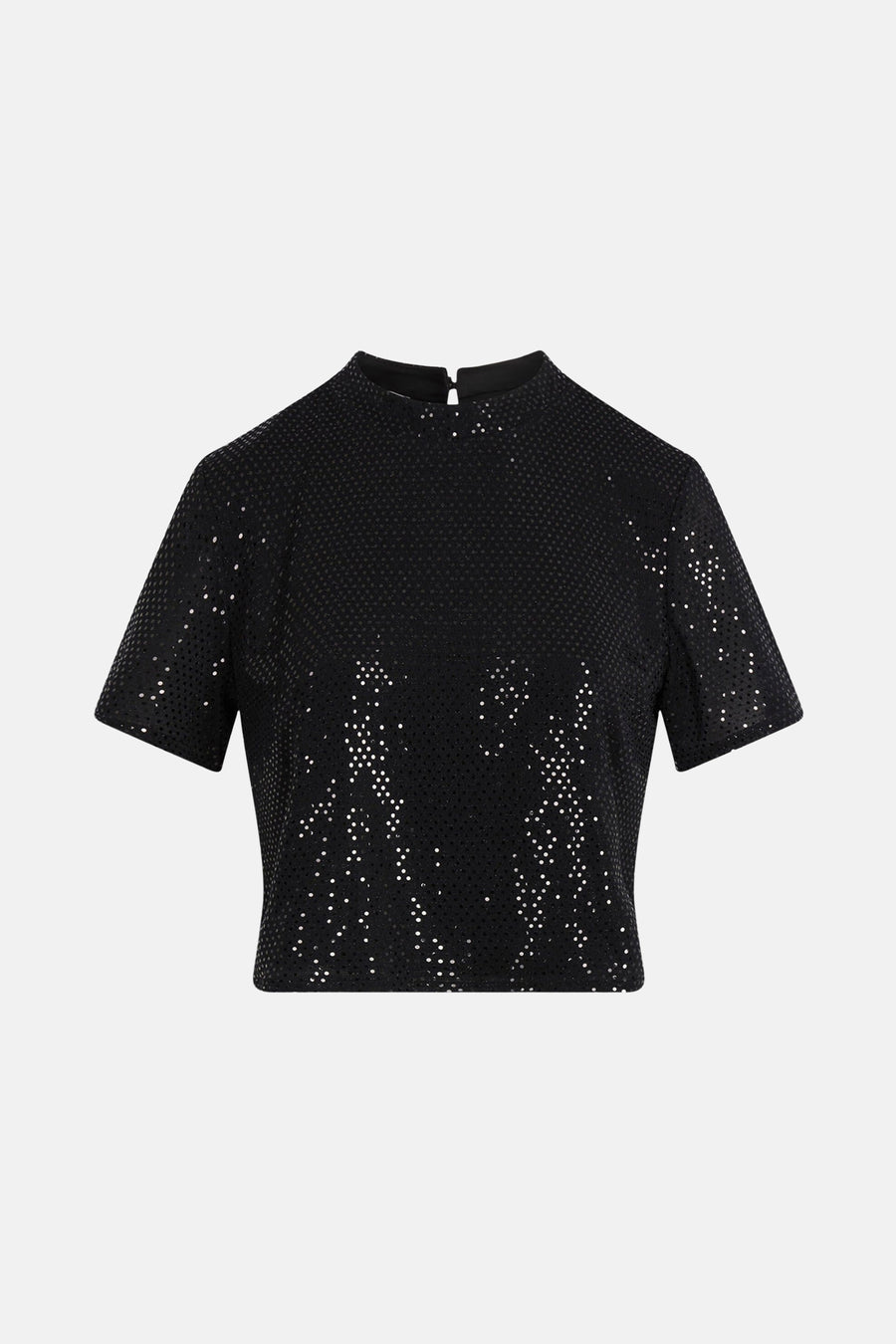 Zwart T-shirt met korte mouwen van Morgan de Toi, met all-over glinsterende stippenprint.