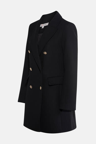 Veste noire de Morgan de Toi avec boutons dorés, coupe croisée et poche plaquée.