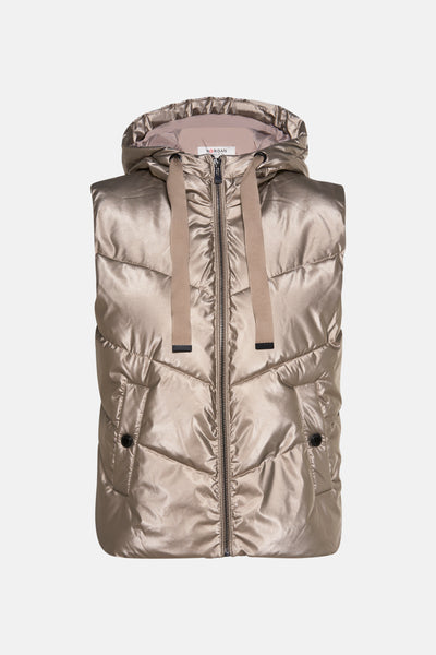 Veste sans manches dorée de Morgan, avec capuche et fermeture éclair sur fond uni.