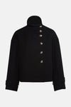 Veste courte noire de Morgan de Toi, avec col montant et fermeture boutonnée asymétrique.
