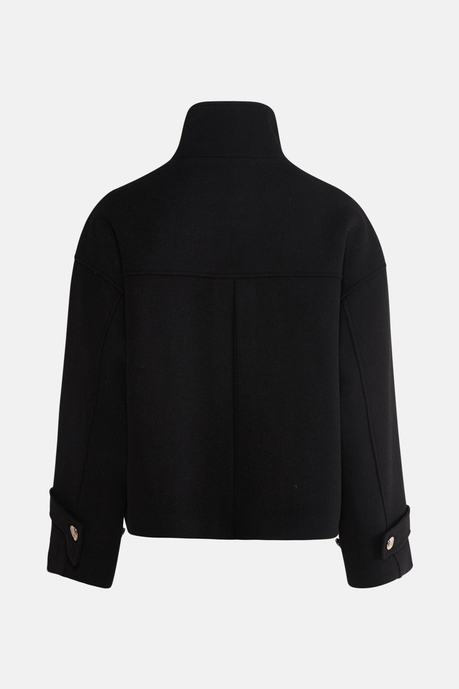 Veste courte noire de Morgan de Toi, avec col montant et détails de boutons aux manches.