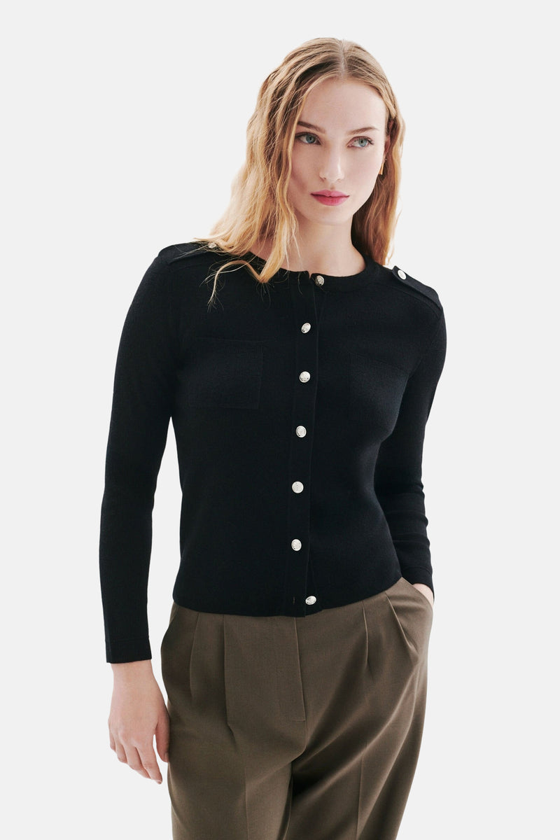 Pull col rond noir - CAROLL