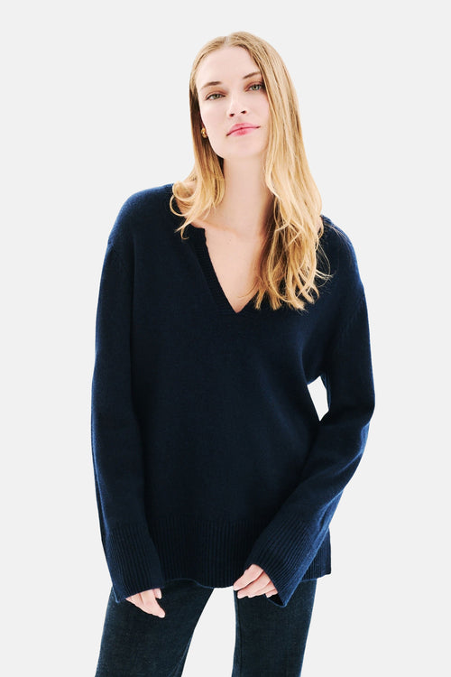 Pull met V-hals - blauw