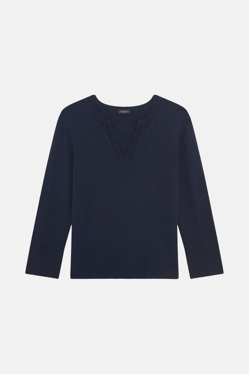 Pull met V-hals - blauw